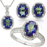 7 2/5 CARAT OCEAN MYSTIC GEMSTONE & DIAMOND 925 STERLING SILVER SET