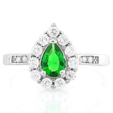 CREATED EMERALD 925 STERLING SILVER HALO RING