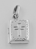 Sterling Silver Small Rectangular Locket with Cross