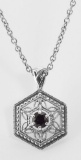 Sterling Silver Filigree Garnet Pendant w/ adjustable Chain