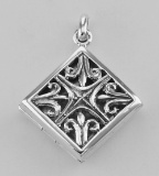Sterling Silver Filigree Diamond Shaped Locket - Aromatherapy Locket