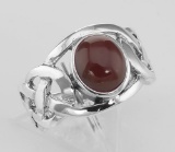 Unique Cab Cut Red Carnelian Celtic Knot Ring - Sterling Silver