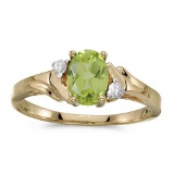 Certified 14k Yellow Gold Oval Peridot And Diamond Ring 0.71 CTW