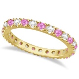 Diamond and Pink Sapphire Eternity Ring Stackable 14k Yellow Gold (0.63ct)
