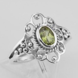 Antique Style Genuine Peridot Ring - Sterling Silver