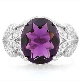 5 CARAT CREATED AMETHYST & 4 CARAT (40 PCS) FLAWLESS CREATED DIAMOND 925 STERLING SILVER RING
