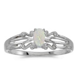 Certified 14k White Gold Oval Opal Ring 0.08 CTW