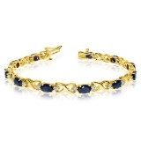 Oval Sapphire and Diamond XOXO Link Bracelet 14k Yellow Gold (7.00ctw)