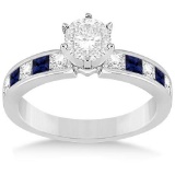 Channel Blue Sapphire and Diamond Engagement Ring 14k White Gold (1.50ct)