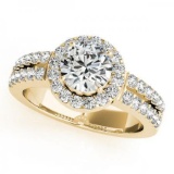 CERTIFIED 18K YELLOW GOLD 1.30 CT G-H/VS-SI1 DIAMOND HALO ENGAGEMENT RING