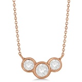 Three Stone Bezel Set Diamond Pendant Necklace 14k Rose Gold 1.00 ct