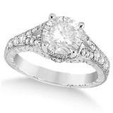 Antique Art Deco Round Diamond Engagement Ring 14k White Gold 1.03ct