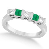 5 Stone Diamond and Green Emerald Princess Ring 14K White Gold 0.56ct