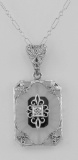 Crystal / Oynx Camphor Glass Filigree Diamond Pendant Sterling Silver