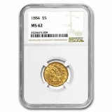 1884 $5 Liberty Gold Half Eagle MS-62 NGC
