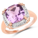 14K Rose Gold Plated 3.67 Carat Genuine Amethyst and White Topaz .925 Sterling Silver Ring