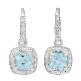 1 1/3 CARAT BABY SWISS BLUE TOPAZ & DIAMOND 925 STERLING SILVER EARRINGS