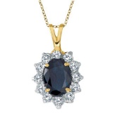 Blue Sapphire and Diamond Accented Pendant 14k Yellow Gold (1.70ctw)