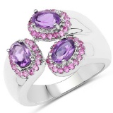 2.34 Carat Amethyst and Created Ruby .925 Sterling Silver Ring