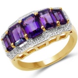 14K Yellow Gold Plated 2.90 Carat Genuine Amethyst .925 Sterling Silver Ring
