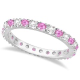 Diamond and Pink Sapphire Eternity Ring Stackable 14k White Gold (0.63ct)