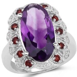 6.40 Carat Genuine Amethyst and Garnet .925 Sterling Silver Ring