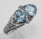 Art Deco Style 1.5 Carat TW Genuine Blue Topaz Filigree Ring - Sterling Silver