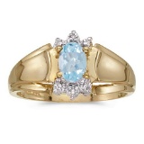 Certified 10k Yellow Gold Oval Aquamarine And Diamond Ring 0.3 CTW