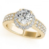 CERTIFIED 18K YELLOW GOLD 1.01 CT G-H/VS-SI1 DIAMOND HALO ENGAGEMENT RING