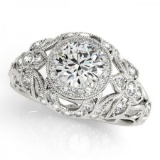 CERTIFIED PLATINUM .91 CT G-H/VS-SI1 DIAMOND HALO ENGAGEMENT RING