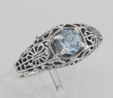 Blue Topaz Fine Filigree Ring - Art Deco Style - Sterling Silver