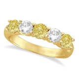 Five Stone White and Fancy Yellow Diamond Ring 14k Yellow Gold (1.50ctw)