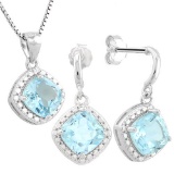 3 3/5 CARAT BABY SWISS BLUE TOPAZ & DIAMOND 925 STERLING SILVER SET