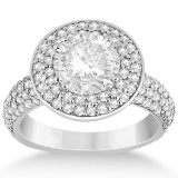 Pave Diamond Double Halo Engagement Ring 18k White Gold (1.59ct)