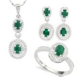 1 1/2 CARAT ( 7 PCS ) GENUINE EMERALDS 925 STERLING SILVER