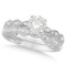 Petite Antique-Design Diamond Bridal Set in 14k White Gold (1.23ct)