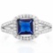 1.50 CARAT CREATED SAPPHIRE & (56 PCS) CREATED DIAMOND 925 STERLING SILVER HALO RING