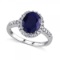 Oval Blue Sapphire and Halo Diamond Engagement Ring 14k W. Gold (3.90ct)