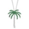 Tsavorite and Diamond Palm Tree Necklace 14k White Gold (0.30ct)