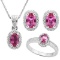 2.00 CT CREATED PINK SAPPHIRE & 5PCS GENUINE DIAMOND PLATINUM OVER 0.925 STERLING SILVER SET