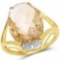 14K Yellow Gold Plated 7.27 Carat Genuine Citrine and White Topaz .925 Sterling Silver Ring