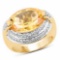14K Yellow Gold Plated 5.06 Carat Genuine Citrine and White Diamond .925 Sterling Silver Ring