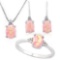 1 4/5 CARAT CREATED PINK FIRE OPAL & (15 PCS) DIAMOND 925 STERLING SILVER SET ( Ring, Earring & Pend