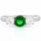 CREATED EMERALD 925 STERLING SILVER HALO RING