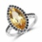 2.59 Carat Genuine Citrine and Black Spinel .925 Sterling Silver Ring