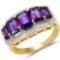 14K Yellow Gold Plated 2.90 Carat Genuine Amethyst .925 Sterling Silver Ring