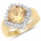 14K Yellow Gold Plated 3.58 Carat Genuine Citrine and White Topaz .925 Sterling Silver Ring