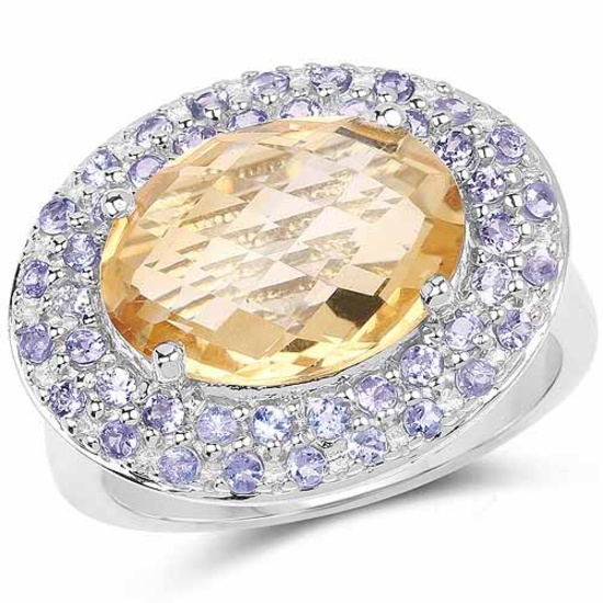 5.78 Carat Genuine Citrine and Tanzanite .925 Sterling Silver Ring