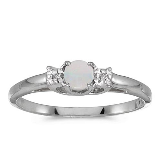Certified 10k White Gold Round Opal And Diamond Ring 0.1 CTW