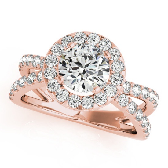 CERTIFIED 18K ROSE GOLD 1.38 CT G-H/VS-SI1 DIAMOND HALO ENGAGEMENT RING